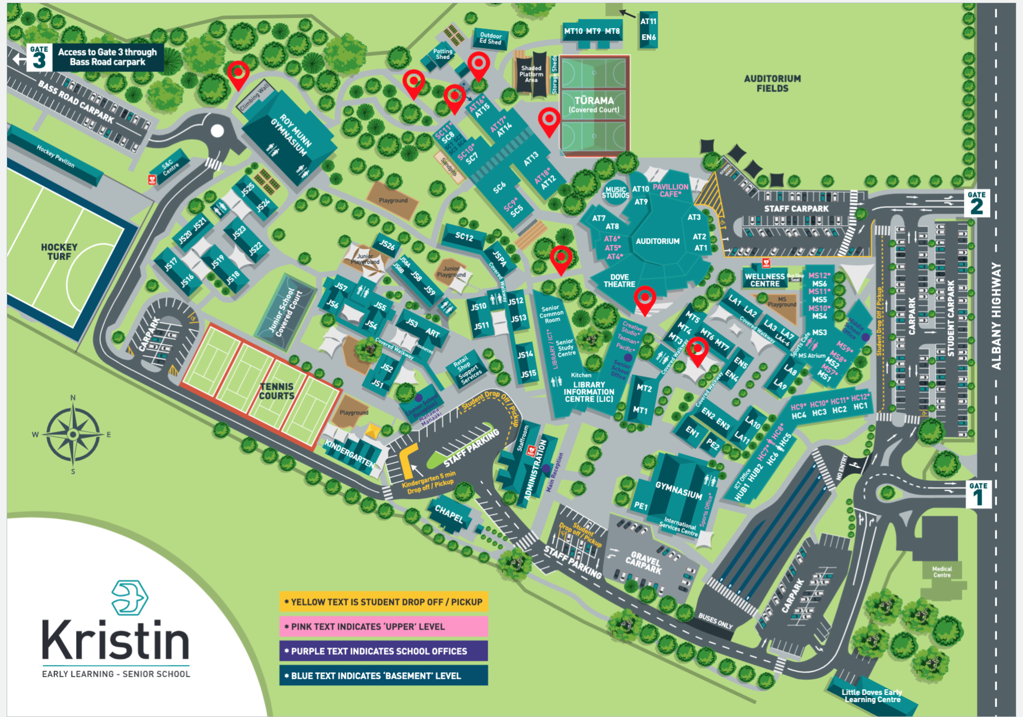 School map with pins on it